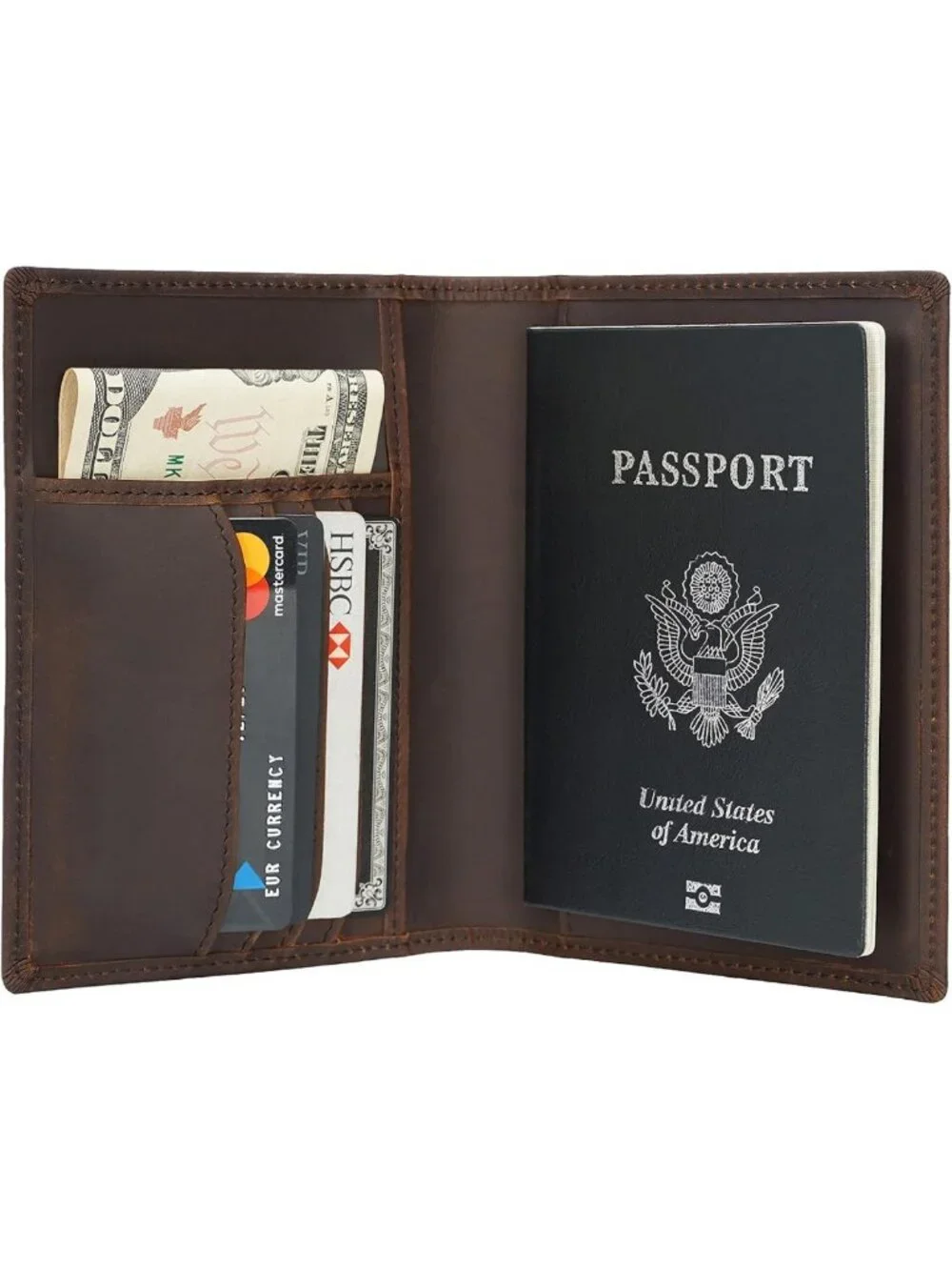 Slim RFID Blocking Leather Passport Holder & Travel Bifold Wallet for Men
